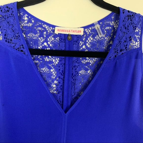 Rebecca Taylor Silk Lace Back Tank in Royal - Picture 6 of 11